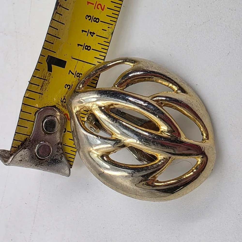 Vintage Gold Tone Abstract Openwork Oval Clip On Earrings Statement Jewelry